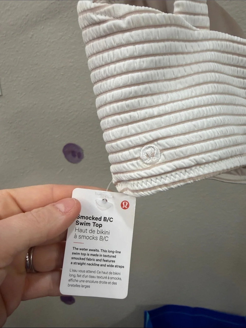 046. Lululemon Smocked Swim Top *B/C Cup Hyper Stripe White Pink Bliss